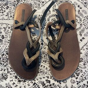 Attention Women's Black and Gold Braided Sandals
